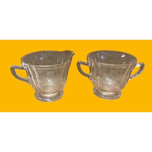 Indiana Glass Pink Recollection Madrid Pattern Creamer & Open Sugar Bowl Set Vin - Picture 1 of 5